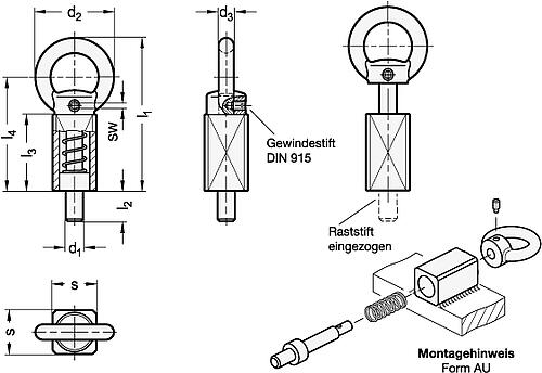 Ganter 722.4-10-20-A-A4 Edelstahl Rastbolzen zum Anschweißen - GN 722-4 Edelstahl Rastbolzen zum Anschweissen-Skizze