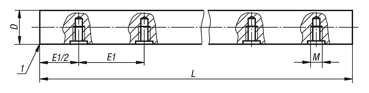 Norelem 21590-012375X0600 PRÄZISIONSFÜHRUNGSWELLE D=12, MIT BEFESTIGUNGSBOHRUNG, L=600 - NLM 21590 Praezisionsfuehrungswellen  mit Befestigungsbohrungen - Massblatt