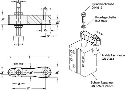 Ganter 875.2-AL-20-85-HE Spannarme mit Langloch, für Schwenkspanner GN 875 / GN 876 - GN 875-2 Spannarme mit Langloch - fuer Schwenkspanner GN 875 - GN 876-Skizze