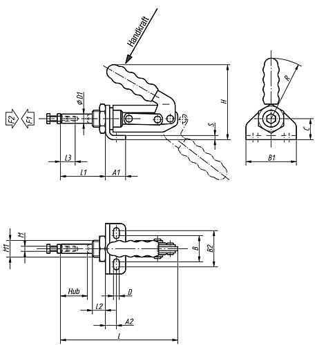 Kipp K0084.0250 SCHUBSTANGENSPANNER, MIT KONSOLE, P=250 daN - KIPP K0084 Schubstangenspanner mit Konsole