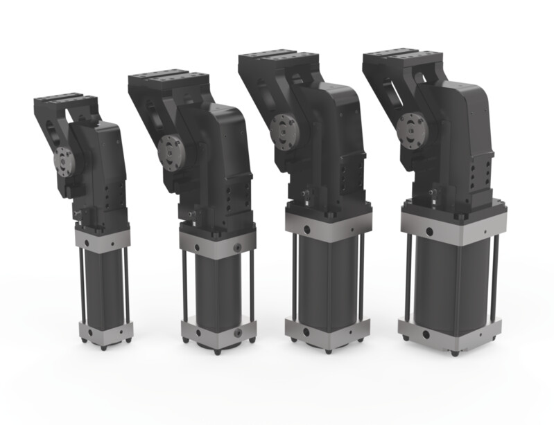 DESTACO RFM100.2-29OPXPGZ Schwenkeinheit, RCM - mit integrierter Verriegelung, Zylinder 100mm Bohrung, Öffnungswinkel 29°, O - horizontal, PX - Näherungsschalter: Links, P - Pepperl+Fuchs, G-Anschluss, Z - Anschluss, hinten - DESTACO RCM-Serie Pneumatische Schwenkeinheiten - einstellbar - Gruppe