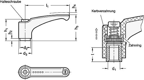 Ganter 604.1-63-M6-SGA Verstellbare Klemmhebel, aus antibakteriellem Kunststoff, Buchse Edelstahl - GN 604-1 Verstellbare Klemmhebel - aus antibakteriellem Kunststoff - Buchse Edelstahl-Abbildung