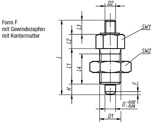 Norelem 03092-12410 ARRETIERBOLZEN GR.4 FORM F    EDELSTAHL, ARRETIERSTIFT NICHT - Norelem 03092-F Arretierbolzen Form F