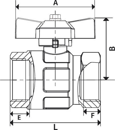 RIEGLER 329.44-R Kugelhahn Basisausführung, Flügelgriff, IG/IG, MS vern., G 1/2 - LE71512 329-43-R Kugelhahn mit Fluegelgriff - Basisausfuehrung - Innen Innengewinde