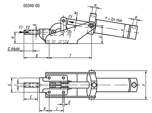 Norelem 05340-03 SCHUBSTANGEN PNEUMATIKSPANNER - Norelem 05340 Schubstangen Pneumatikspanner
