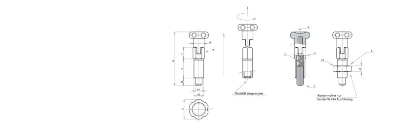 Leschhorn W794C Edelstahl Rastbolzen mit Rastsperre D 18; H 46; d2 M08; d1 5; s2 5; - Boteco W794C Rastbolzen mit Rastsperre