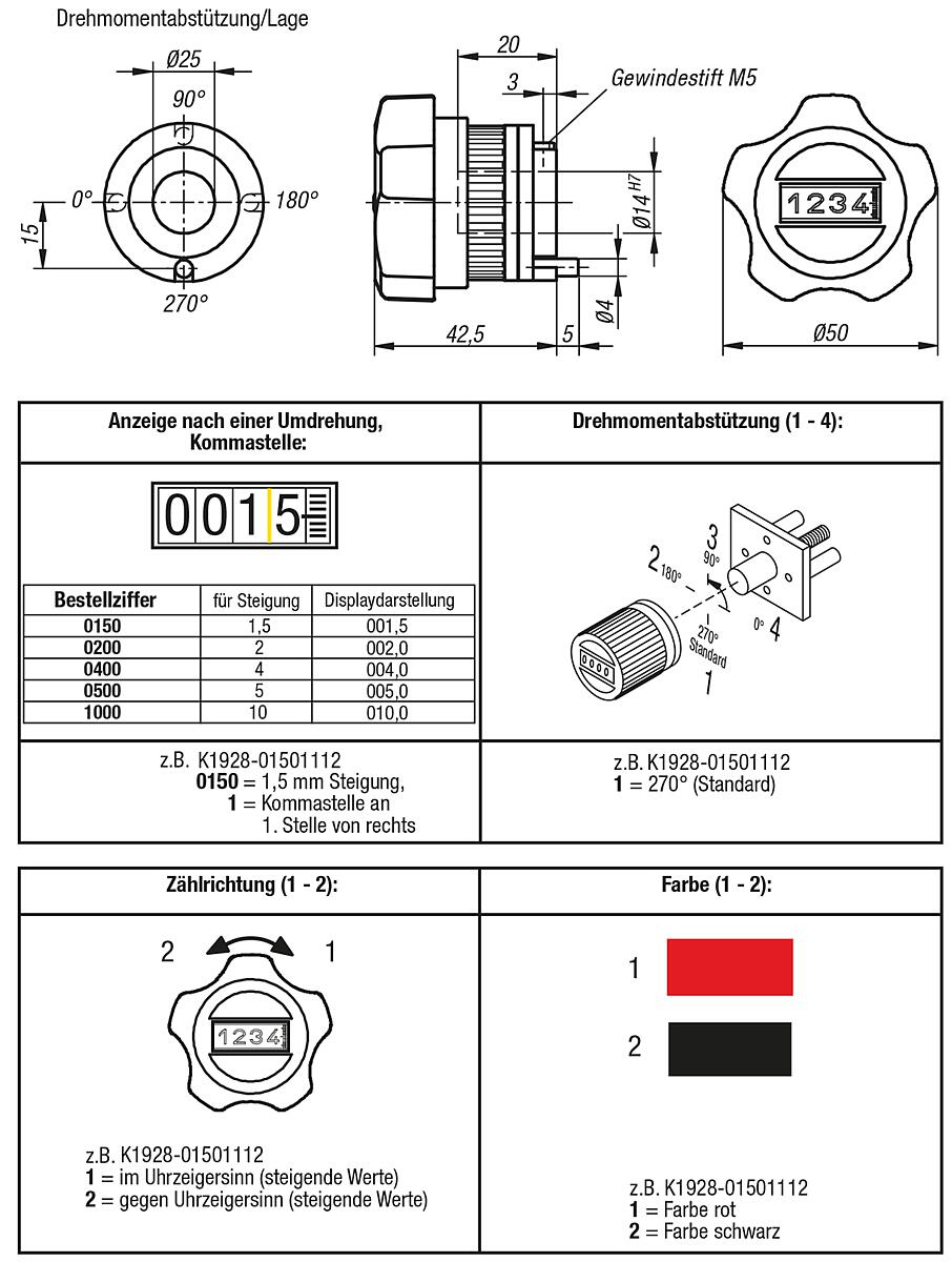 Norelem 21952-01501212 STELLKNOPF MIT POSITIONSANZEIGER, DIGITALANZEIGE - NLM 21952 Stellknoepfe mit Positionsanzeiger  Digitalanzeige - Massblatt
