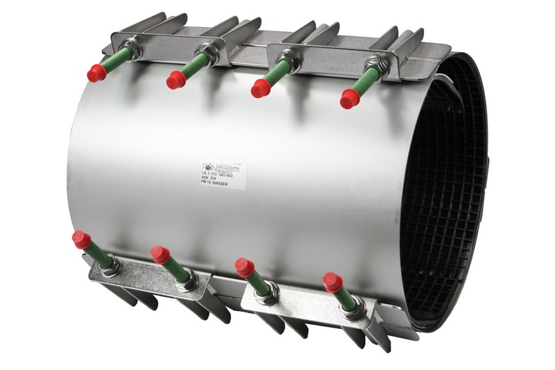 Leschhorn LS3-620-650-400-A4  Edelstahl-Reparaturschellen dreiteilig, Spannbereich 620-650mm, BL 400, Material A4 - LS 3 Leschhorn dreiteilige Reparaturschelle