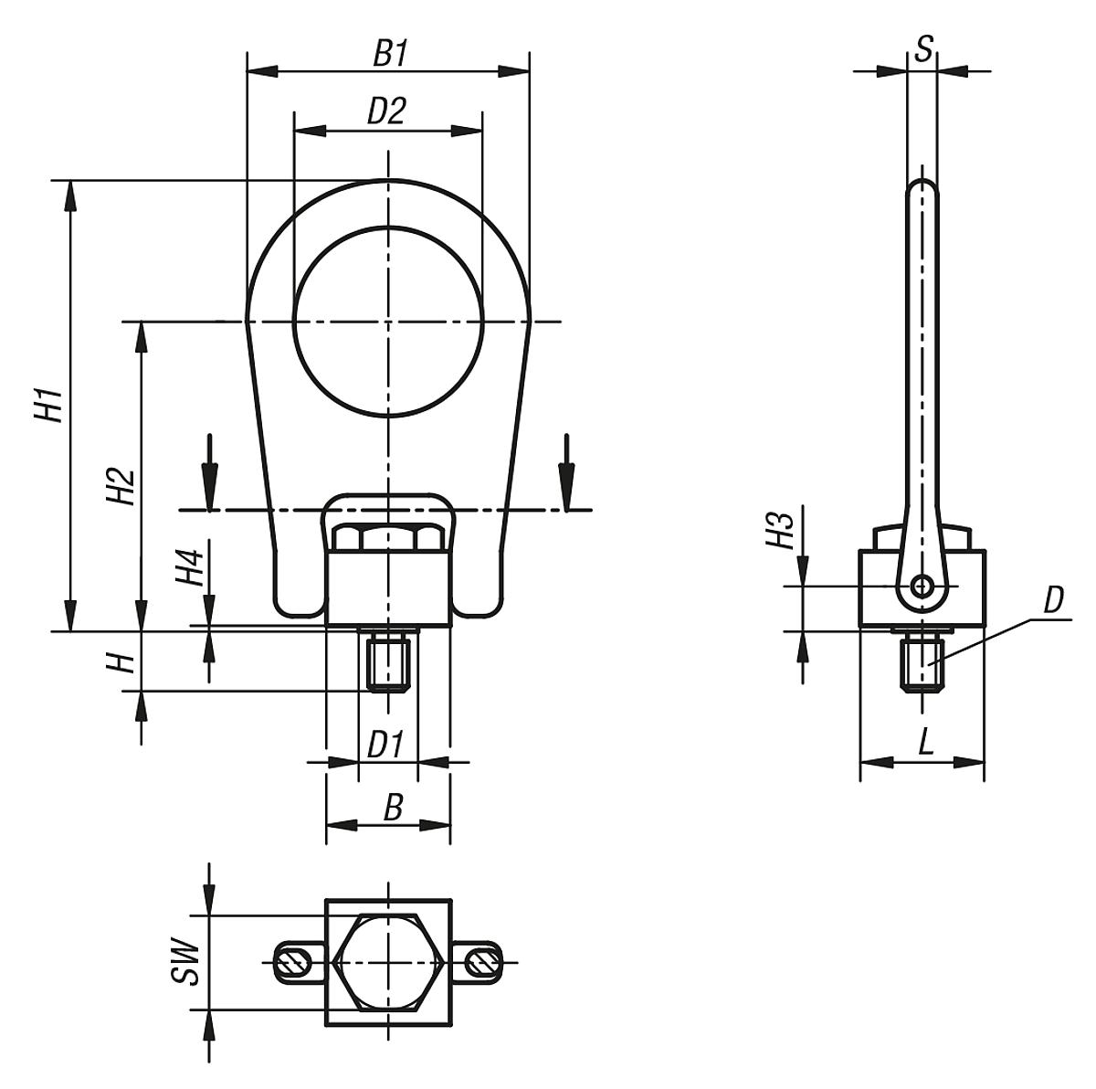 Norelem 07774-20 DREHLASTBÜGEL - NLM 07774 Drehlastbuegel - Massblatt