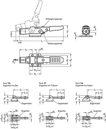 Ganter 853-160-TG VERSCHLUSS SPANNER MIT VERRIEGELUNG MIT ZUGÖSE - GN 853 Verschlussspanner mit Verriegelung-Abbildung