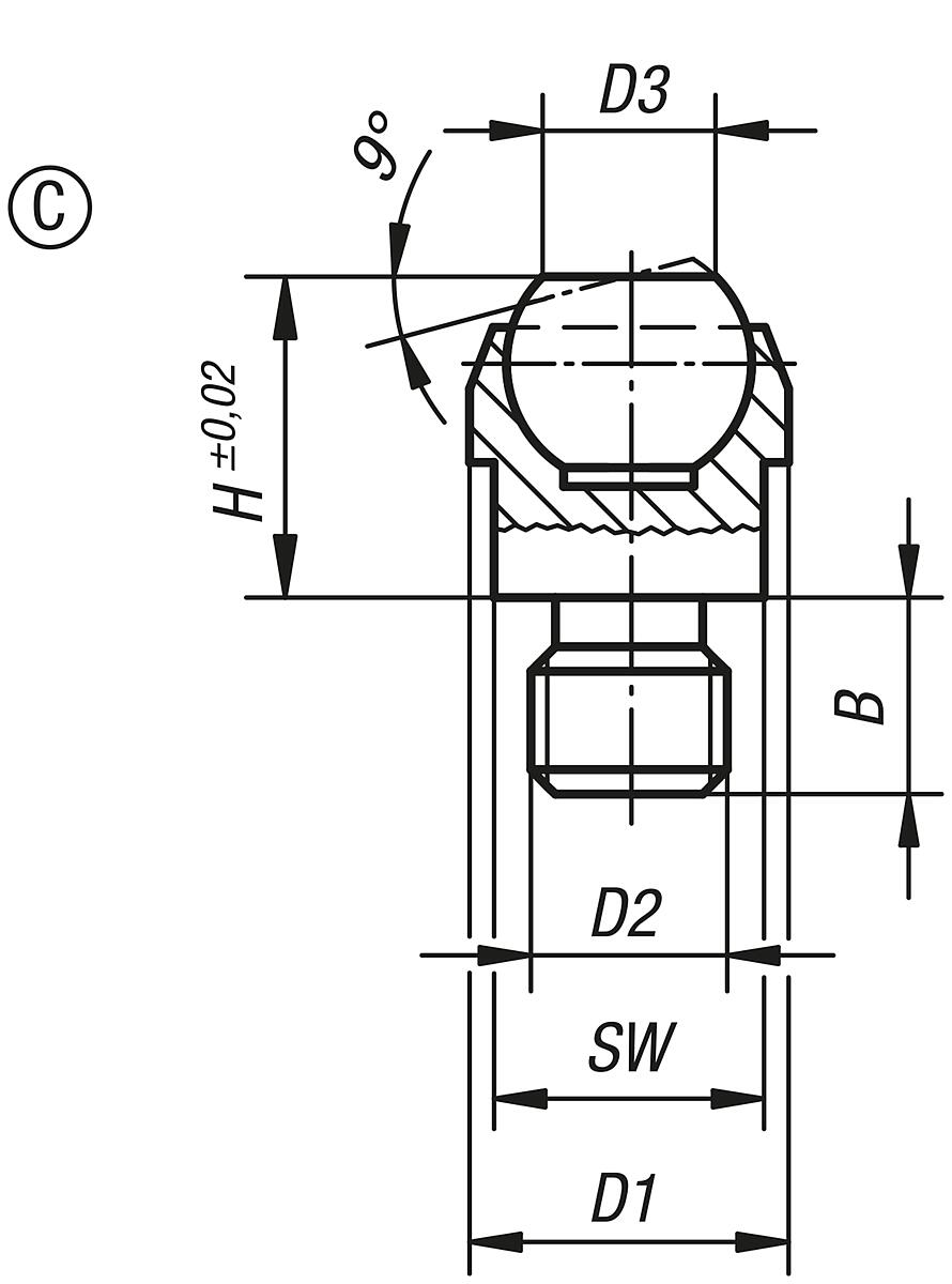 Kipp K0282.112 PENDELAUFLAGE FORM C  M12, - K0282-C Pendelauflagen - Form C - Massblatt