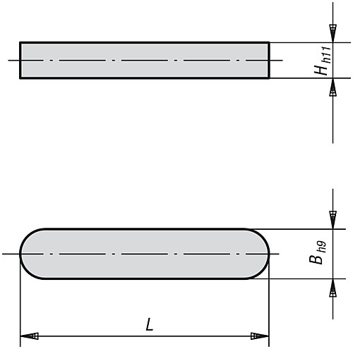 Leschhorn 6885 A rundstirnig Passfeder DIN 6885 A, B=20, H=12, L= 45. Mat. Stahl C45+C, DIN ISO 286 Passungen - Passfedern DIN 6885 A-TZ
