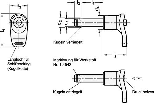 Ganter 113.12-5-35 Edelstahl Kugelsperrbolzen, Bolzen Werkstoff Nr. 1.4542 - GN 113-12 Edelstahl Kugelsperrbolzen - Bolzen Werkstoff Nr- 1-4542-Skizze