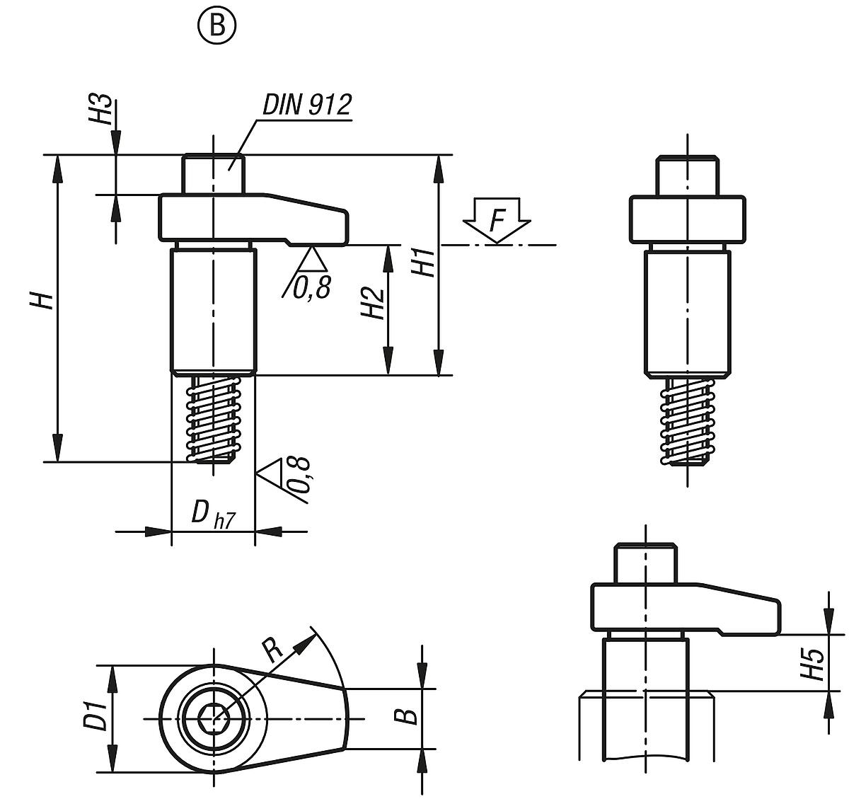 Kipp K0014.212040 SPANNHAKEN GESCHLIFFEN FORM B - K0014-B Spannhaken geschliffen Form B - Massblatt