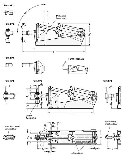 Ganter 860-130-AP-M Schnellspanner, pneumatisch - GN 860 Schnellspanner - pneumatisch-Skizze