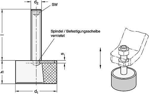 Ganter 439.5-19-M6-45-70 Edelstahl Stellfüße mit Gummiauflage, vulkanisiert - GN 439-5 Edelstahl Stellfuesse mit Gummiauflage - vulkanisiert-Skizze