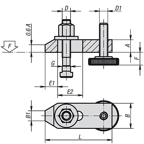 Kipp K0003.2020 VERSTELLBARES SPANNEISEN, L=160, FÜR T NUT 20 - KIPP K0003 Verstellbare Spanneisen gerade - mit Sc