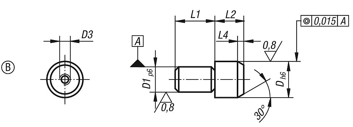 Norelem 03106-20 AUFNAHMEBOLZEN ABZIEHBAR  FORM B, D=20 - NLM 03106-B Aufnahmebolzen abziehbar Form B - Massblatt