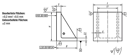 Norelem 01250-100125 AUFSPANNWINKEL GG, OHNE T NUTEN, L=100, B=100, H=125 - Norelem 01250-ON Aufspannwinkel ohne T Nuten - Grauguss