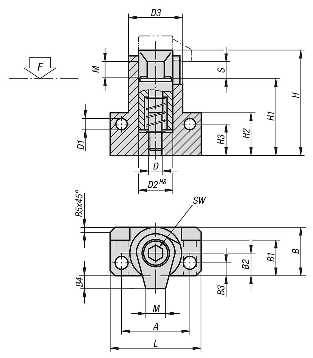 Kipp K0016.08 SPANNHAKEN MIT WINKELAUFNAHME M8, - K0016 Spannhaken mit Winkelaufnahme - Massblatt