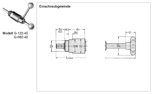 DESTACO G-082-40 Schubstangenspanner RAKO Haltekraft 1500N, Innengewinde M5, Mit Schubstange (Anstellub S= 40mm) - G Schubstangenspanner RAKO