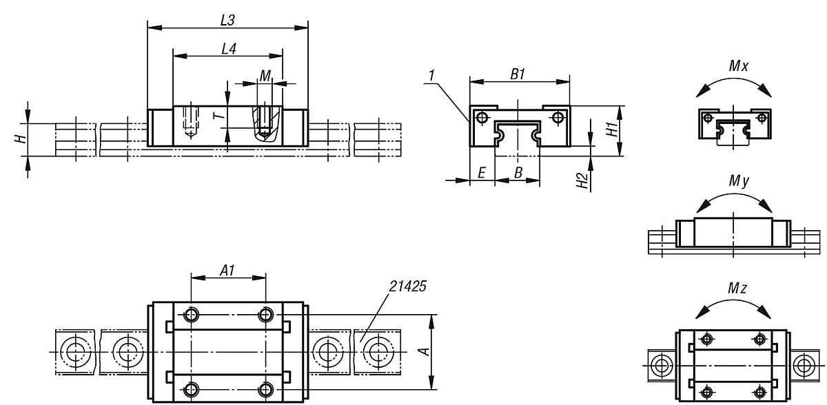 Norelem 21420-09103101 MINIATUR FÜHRUNGSWAGEN, EDELSTAHL - NLM 21420 Miniatur Fuehrungswagen  Edelstahl - Massblatt