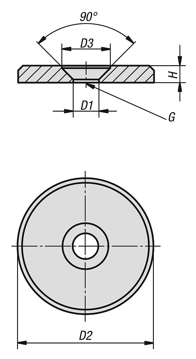 Norelem 07375-00310 VORLEGSCHEIBE D1=3,2, D2=10, H=2, G=M03, STAHL BRÜNIERT - NLM 07375 Vorlegscheiben - Massblatt