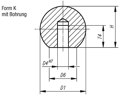 Norelem 06247-316042 KUGELKNOPF D1=16, D4=6, FORM K, EDELSTAHL, POLIERT - Norelem 06247-K Kugelknoepfe Edelstahl oder Aluminium DIN 319 - Form K