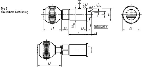 Kipp K0359.110 PRÄZISIONS ARRETIERBOLZEN D=10, KON. AUFNAHME, TYP B - KIPP K0359-B Praezisions Arretierbolzen mit konisch