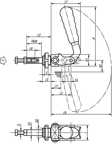 Norelem 05170-010 SCHNELLSPANNER MIT SCHUBSTANGE, D1=10 - Norelem 05170-SP Schnellspanner