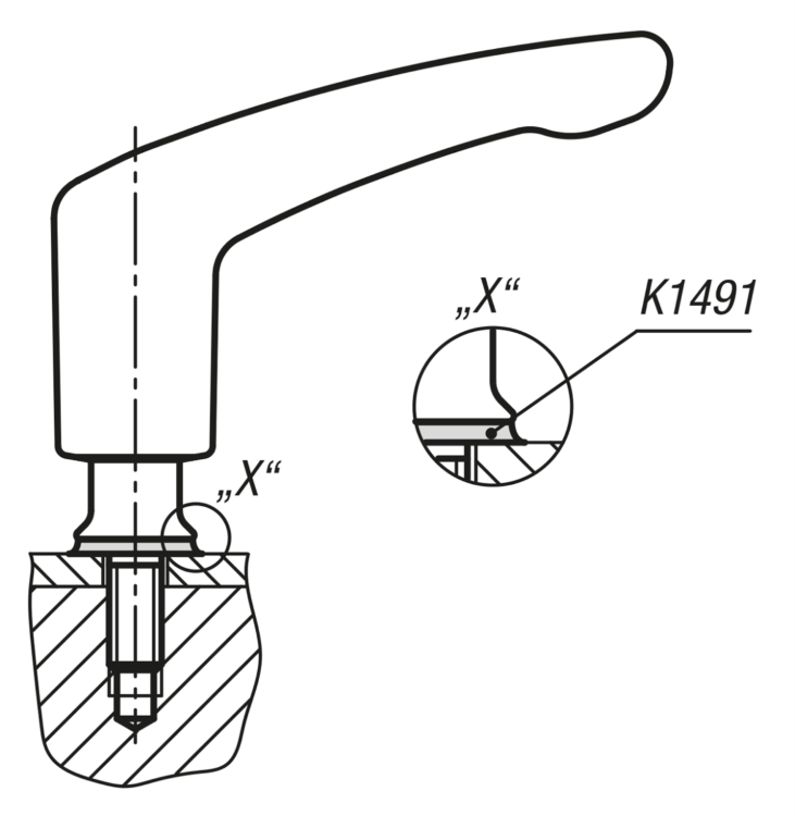Kipp K1317.106X20 KLEMMHEBEL HYGIENIC USIT® MIT BUND GR.1, M06X20, EDELSTAHL 1.4404 POLIERT, KOMP:75 EPDM 295 - Zubehoer - Hygienic USIT Dicht- und Unterlegscheibe K1491