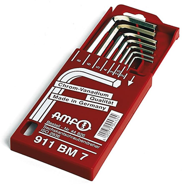 AMF 911  -BM 7 Schlüsselbox, L x B x H: 133 x 72 x 14, Inhalt: SW: 2, 2.5, 3, 4, 5, 6, 8 mm - LE 911BM7D Schluesselbox-Abbildung