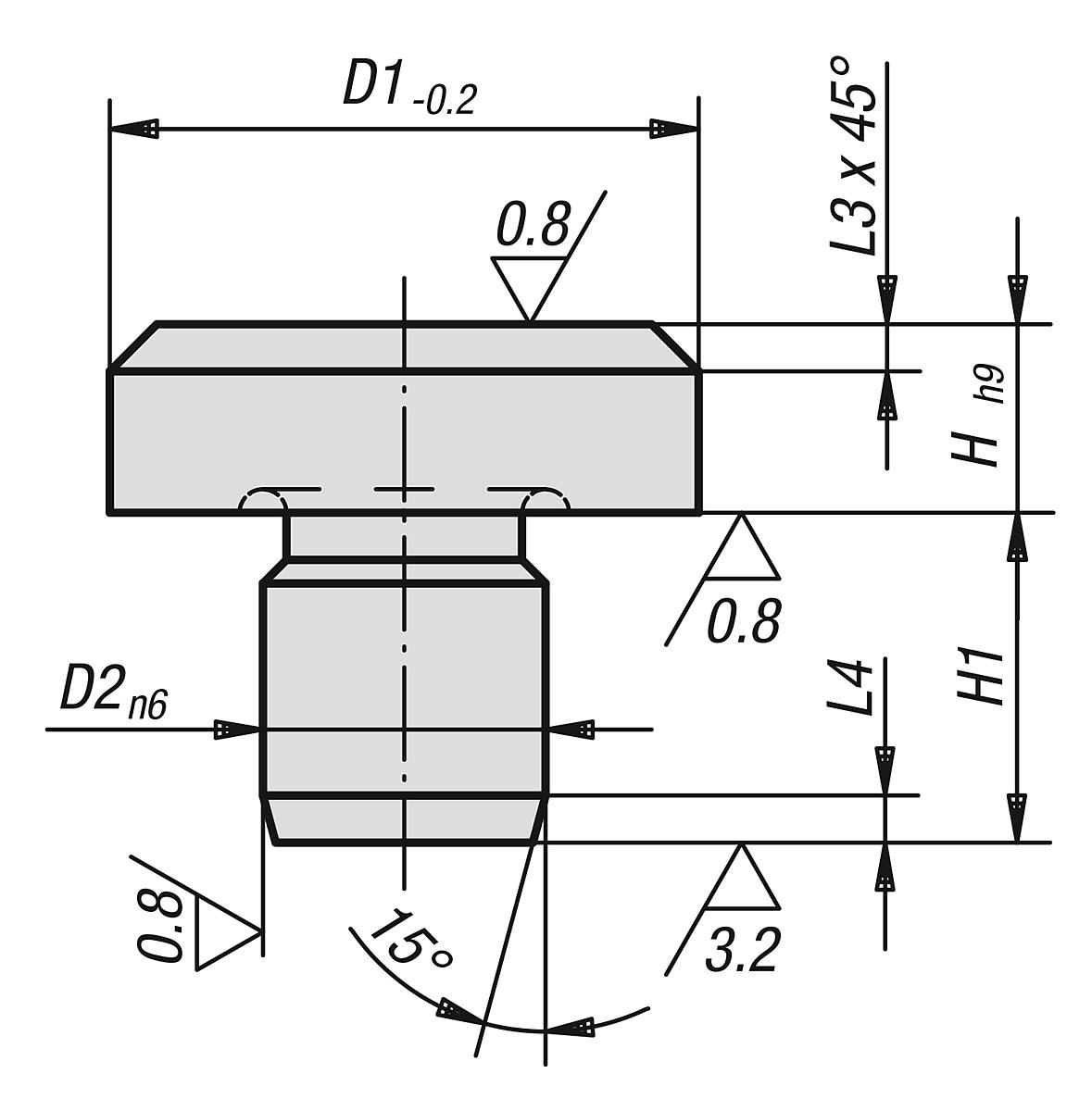 Norelem 02010-06 AUFLAGEBOLZEN  D1=10, D2=6, H=8 - NLM 02010 Auflagebolzen DIN 6321 - Massblatt