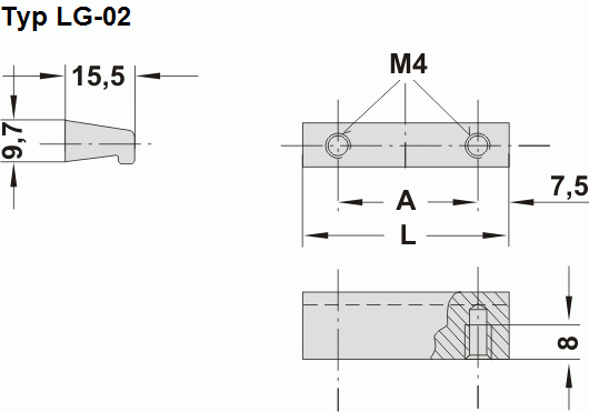 Leschhorn LG-02.001.04   Aluminium  Profil schwarz eloxiert, 1m - Leschhorn LG-02 Aluminium Griffleisten
