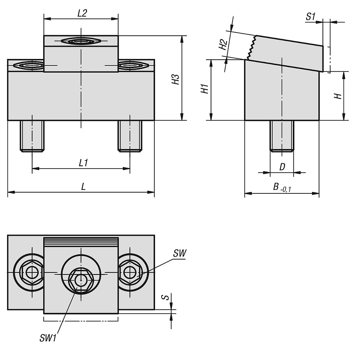 Norelem 04521-12 KOMBI NIEDERZUGPRATZE D=M12, - NLM 04521 Kombi Niederzugpratzen - Massblatt