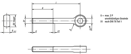 DIN 444 07180-0850 AUGENSCHRAUBE FORM B    BR, M8X50 - Norelem 07180 Augenschrauben DIN 444 Form B