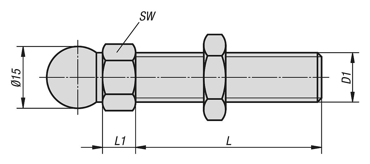 Norelem 27810-080401 GEWINDESPINDEL M8X40, F. GELENKFUSS - NLM 27810 Gewindespindeln fuer Gelenkfuesse aus Stahl oder Edelstahl - Massblatt