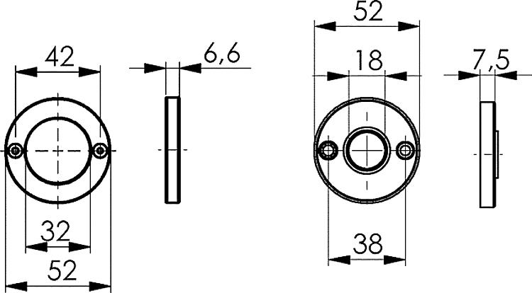 AMF 513GR Leichtmetall-Rosetten, für Rundzylinder: -, für Olive: Ja - LE 513 Leichtmetall-Rosetten -Skizze