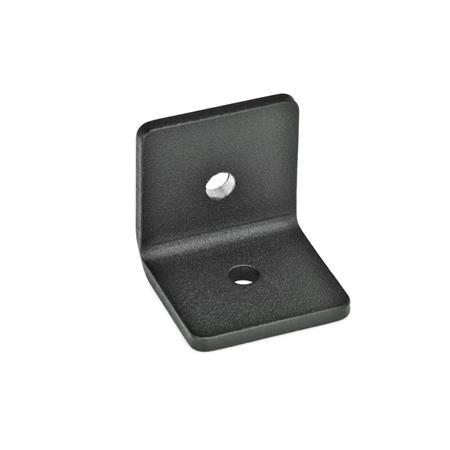 Ganter 967-20-20-L-2-SW Winkel, Laschen, Stahlblech, für Profilsysteme - GN-967-Winkel-Laschen-mit-Bohrung-ohne-Senkung-SW-schwarz-RAL-9005-strukturmatt-Winkel - Abbildung