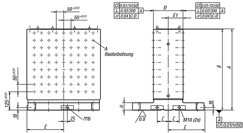 Kipp K0803.1240151 AUFSPANNWINKEL DOPPELSEITIG A=553, D=150, E=200 - KIPP K0803-MR Aufspannwinkel doppelseitig mit Rasterbohrungen