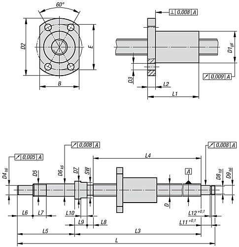 Norelem 24100-0810050 MINIATUR KUGELGEWINDETRIEB, GESCHLIFFEN, MIT FLANSCHMUTTER - Norelem 24100 Miniatur Kugelgewindetriebe - geschliffen mit Flanschmutter