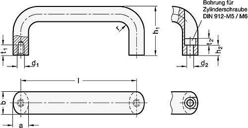 Ganter 565.5-26-400-A-GS Edelstahl Bügelgriffe - GN 565-5 Edelstahl Buegelgriffe-Skizze