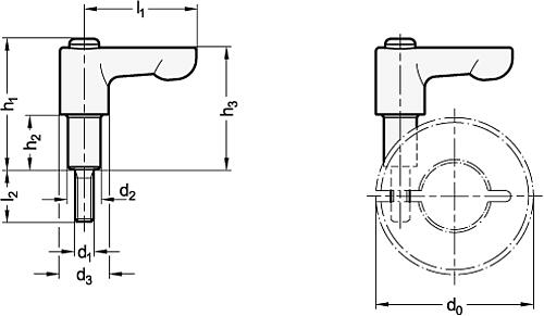 Ganter 311-30-M4-12-SW Verstellbare Klemmhebel für Stellringe - GN 311 Verstellbare Klemmhebel fuer Stellringe-Skizze