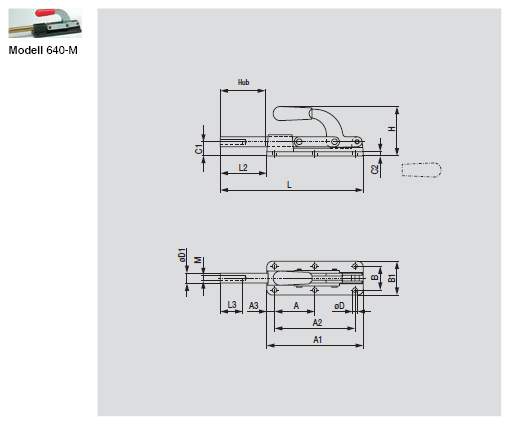 DESTACO 640-M Schubstangenspanner Standard  Haltekraft 30000N, Hub 101,5mm - 640-M Schubstangenspanner Standard - mit Zollgewinde