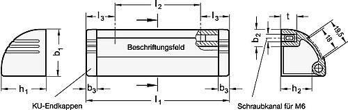 Ganter 430.1-110-EL GRIFFLEISTE MIT BESCHRIFTUNGSFELD, ELOXIERT - GN 430-1 Griffleisten - mit Beschriftungsfeld-Skizze