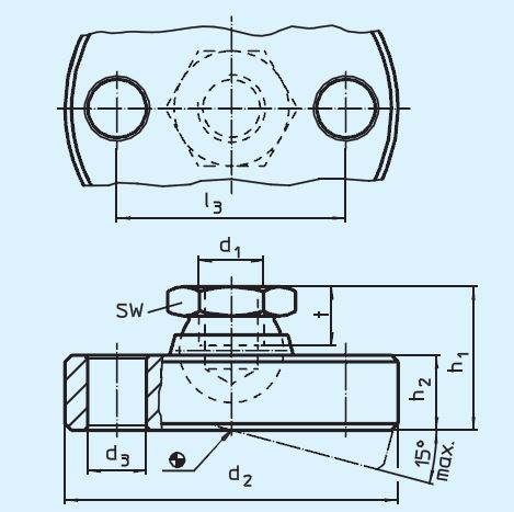 Halder 22590.0856 Gelenkteller mit Befestigungsbohrungen M 12 x 150 Teller und Kugelelement mit Bolzen aus rostfreiem Stahl - EH 22590 Gelenkteller mit Befestigungsbohrungen