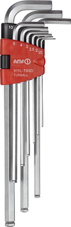 AMF 911L-TB9D Kugelkopfschraubendreher TURBALL - Schlüsselhalter, Inhalt: SW: 1.5, 2, 2.5, 3, 4, 5, 6, 8, 10 mm - LE 911L-TB9D Kugelkopfschraubendreher TURBALL - Schluesselhalter-Abbildung