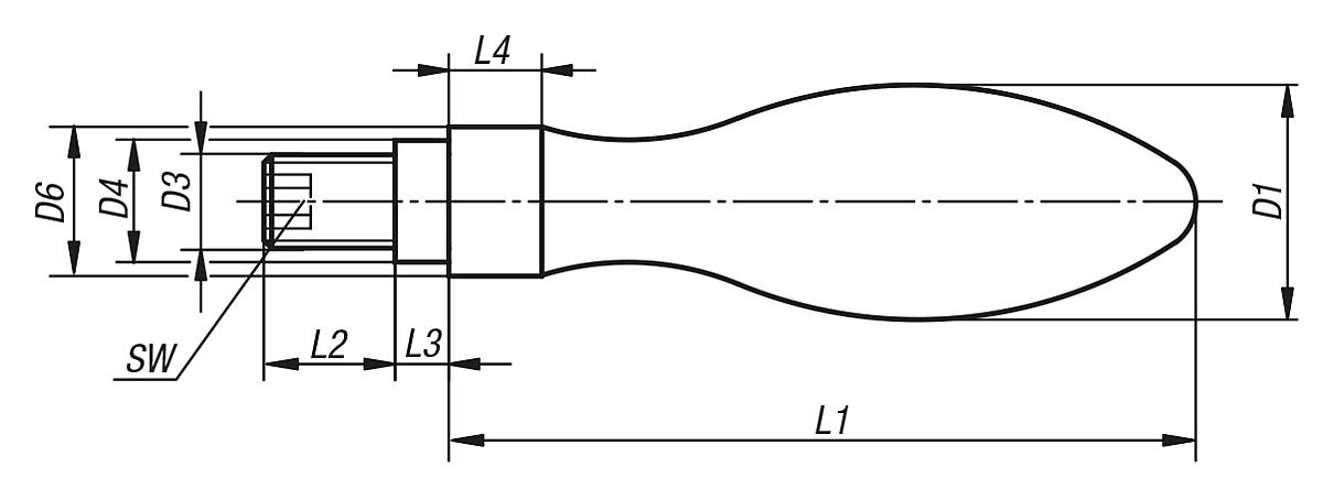 Norelem 06313-208 DREHBARER BALLENGRIFF, D1=20, L=61 - NLM 06313 Drehbare Ballengriffe - Massblatt