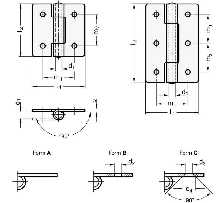 Ganter 136-NISW-60-60-B Blechscharniere, Edelstahl - GN 136 QV-NI - NISW - A4 Edelstahl Blechscharniere - quadratisch oder vertikal verlaengert - Skizze