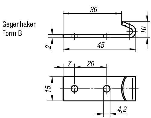 Kipp K0044.9242451 GEGENHAKEN ZU SPANNVERSCHLUSS, FORM B, STAHL - KIPP K0044-GHB Gegenhaken Form B